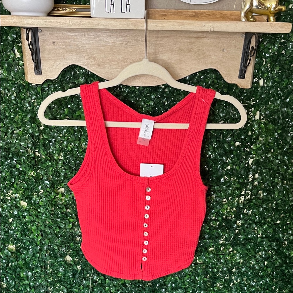 Altar'd State Vibrant Red Button-Front Crop Top